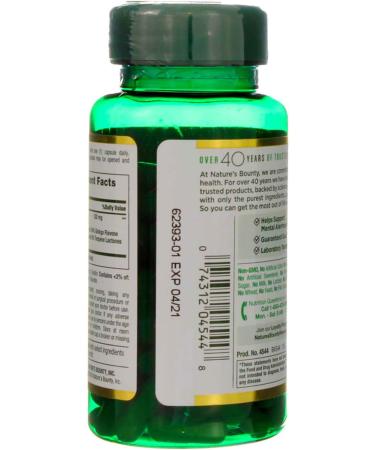 Nature's Bounty Ginkgo Biloba 120 mg Double Strength - 100 Capsules Pack of 2 - Buy Online on GoSupps.com