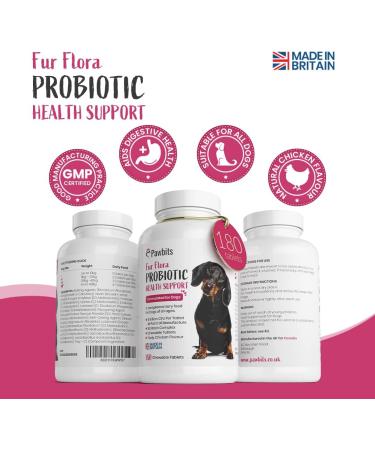Canine Probiotics & Prebiotics Tablets for Dogs - 5 Billion CFU Chewable Supplements - 10 Strain Complex for Digestive & Gut Health - Chicken Flavour - 180 Tablets - Buy Online on GoSupps.com