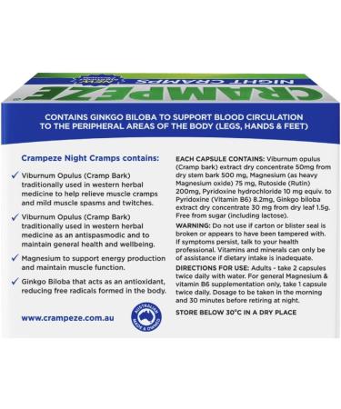 Night Cramps Relief - Natural Support for Muscle Cramps Spasms & Tired Legs (60 Capsules) | Fast International Shipping - Buy Online on GoSupps.com
