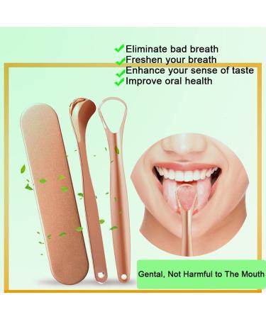 Bonmall Stainless Steel Tongue Scraper (2-Pack) with Carry Case | Tongue Scraping Brush for Fresh Breath | Oral Hygiene Care | Rose Golden - Buy Online on GoSupps.com