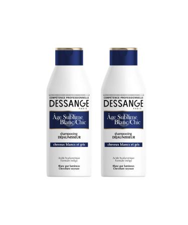 DESSANGE - Age Sublime Chic White Anti-Yellowing Shampoo - Indigo Formula Enriched With Hyaluronic Acid - Luminous & Silky White Result - For White & Grey Hair - 2 x 250 ml