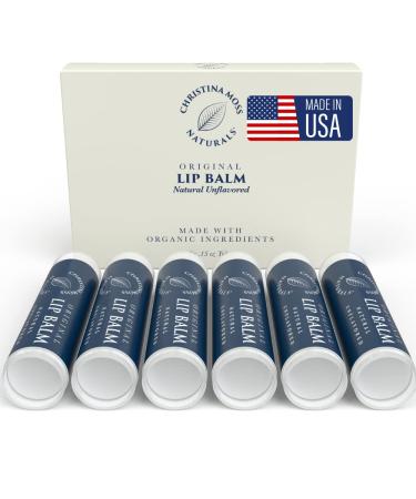 Unflavored Lip Balm for Dry Cracked Lips - Organic Beeswax Lip Moisturizer - Lip Repair For Severely Chapped Lips - Hydrating Moisturizing Lip Care Products - 6 Pack Bulk Set for Kids Women Men natural Unscented 6 Coun...