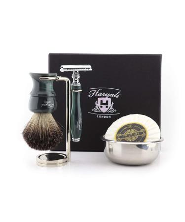 Haryali London 5-part razor-plane set for men double-sided with pure black roof hair stand bowl and soap shaving set for men perfect set