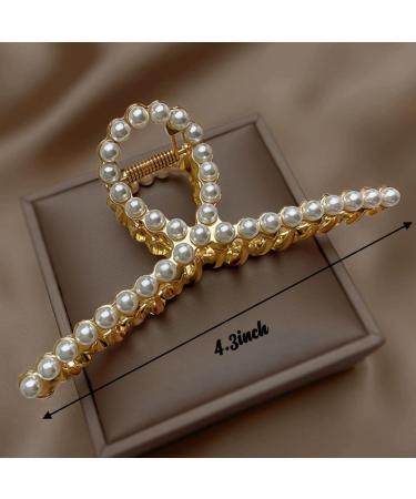 Large Gold Hair Claw Clips for Thick Hair - White Pearl Hair Accessories for Women - Buy Online on GoSupps.com