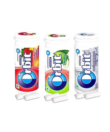 Orbit Sugar Free Chewing Gum Tub 22g - 3 x Mixed Flavours of Orbit Chewing Gum Tub 22g (Mixed Fruit Raw Mango Sweetmint)