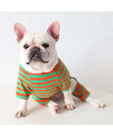 BT BEAR Colorful Striped Pajamas for Dogs | Soft Cotton One-Piece Costume for Bulldogs Puppies & Small to Medium Dogs (L Green/Orange) - Buy Online on GoSupps.com