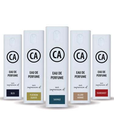 CA Perfume Designer Perfume Men Set Impression of (Mr.Savage + Fire in Height + Bleu + Allure + Egoistic Platinum) Fragrance Body Oils Essential Sample Travel Size Perfume Spray (0.3 Fl Oz/10 ml) x5