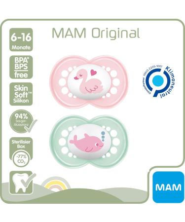 MAM Day & Night Original Girls Silicone Pacifiers 6-16 Months - Set of 4 with Sterilized Transport Boxes - International Shipping Available - Buy Online on GoSupps.com