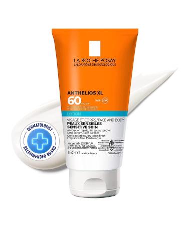 La Roche-Posay Body Sunscreen Anthelios Sunscreen Broad Spectrum UVA & UVB Sun Protection Fragrance-Free Non-Comedogenic Non Greasy Hypoallergenic Travel Sunscreen Dermatologist Recommended DRY TOUCH SPF 60