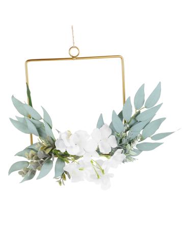 Zerodeko Wrought Iron Gate Hanging Wreath Faux Floral Eucalyptus Hoop Wreath Farmhouse Wreath Peony Rose Flower Wreath Vine Wreaths Decor Flower Pendant White Door Trim Wedding