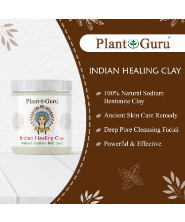Plant Guru Indian Healing Clay 1 lb - 100% Natural Bentonite Clay Powder - Deep Pore Cleansing Mask for Face, Hair & Body - Detox Clay for Acne & Bath - Buy Online on GoSupps.com