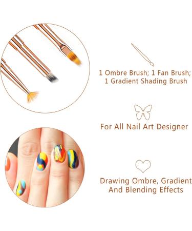 3PCS Ombre Nail Art Brushes Set with Diamond Handle for Gel Nails Rose Gold Gradient/Fan UV Polish Builder Painting Pen Kit - Buy Online on GoSupps.com