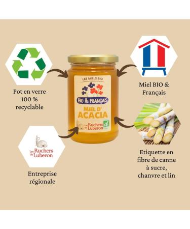 Les Ruchers du Luberon - Organic & French Acacia Honey 400g - 100% Organic - 100% Natural - Naturally Liquid - Unfiltered - Unpasteurized - Buy Online on GoSupps.com