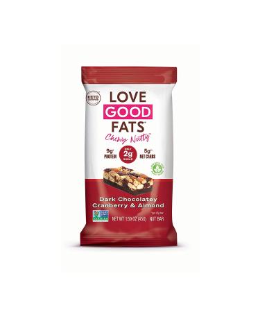 Love Good Fats Plant-Based Keto Bars - Chewy Nutty Dark Chocolatey Cranberry & Almond - 12ct Keto-Friendly Protein Bars | Natural Ingredients, Low Sugar, Low Carb, Non GMO, Gluten & Soy Free Snacks - Buy Online on GoSupps.com