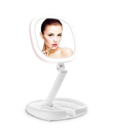 BEAUTIFIVE Lighted Makeup Mirror, Double Sided Magnifying Mirror, Vanity Mirror with Lights, Smart Design with Brightness&Angle&Height Adjustability, Folding Compact Mirror, LED Mirror for Travel1/7X 1X/7X