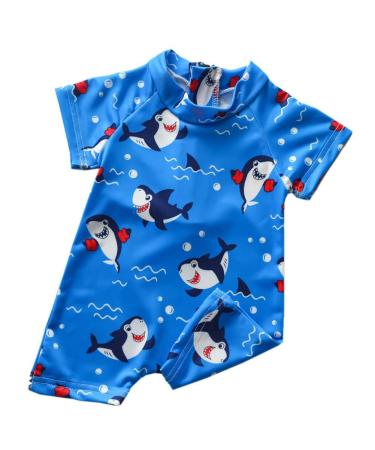 PythJooh Baby Boy Swimsuit Zipper Rash Guard One Piece Beach Swimwear Shark Print Shorts Swimming Outfits 0-5Years 0-6 Months E - Happy Shark
