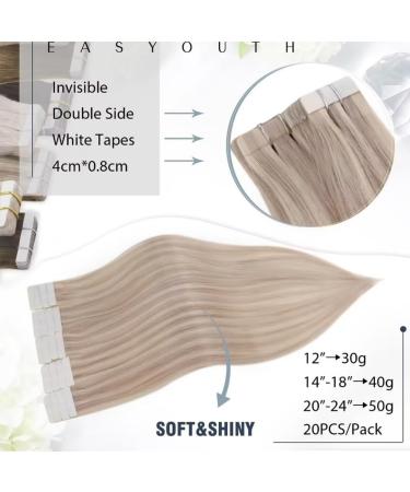 Easyouth Real Hair Extensions - 22 Remy Tape In Ash Blonde & Light Blonde Mix - 50g #18P24 - Buy Online on GoSupps.com