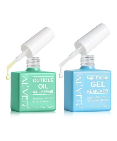 ALIVER Gel Nail Polish Remover Kit with Cuticle Oil - Fast & Easy Gel Polish Removal - Moisturizing and Strengthening Formula - No Irritation - Blue+Green - Buy Online on GoSupps.com