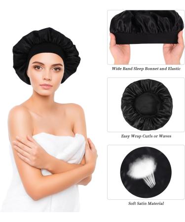 2 Pcs Satin Bonnet Sleep Cap Silk Day and Night Sleep Caps Night Bonnet Sleeping Head Cover Satin Hair Bonnet Elastic Band Chemo Cap for Curly Hair Women Black Natural Braids - Buy Online on GoSupps.com