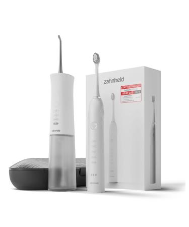 Zahnheld super set electrical sound toothbrush Gero + oral shower Aquadent |including brush head & travel case |Effective tooth cleaning + interdental cleaning white