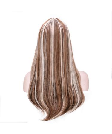 26 "ombre blonde wig long smooth hair natural heat -resistant synthetic full wig for women use daily party + free wig cap