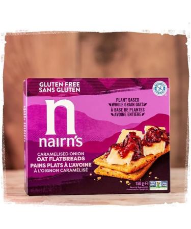 Nairn s Caramelised Onion Oat Flatbreads | Made with Gluten Free Wholegrain Oats | High Fibre | Plant-Based | Vegan & Non-GMO | No Artificial Colours Flavours or Preservatives | 150g (6-Pack) - Buy Online on GoSupps.com