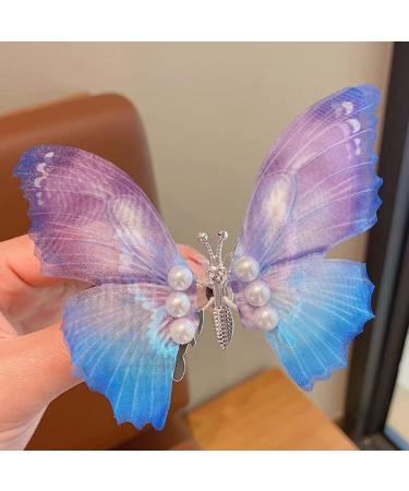 Moving Butterfly Hair Clips 2023 New Large Butterfly Pearl Hair Clip Gradient Butterfly Hair Clips for Girls Cute Hair Claws Cute Hair Clips Sparkly Hair Accessories (Butterfly-D 2 Pcs)