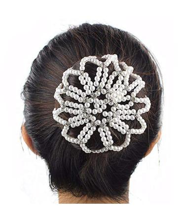 Handmade Crochet Pearl Rhinestone Hair Bun Cover - White Hair Snood for Ballet Dance and Skating - Buy Online on GoSupps.com