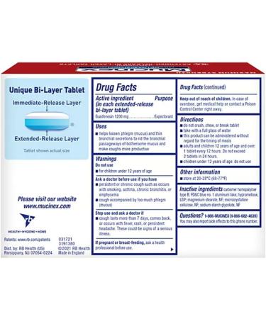2 Pack of Mucinex 12 Hour 1200mg Maximum Strength Guaifenesin Chest Congestion & Mucus Relief Guaifenesin Expectorant Aids Mucus Removal Chest Decongestant for Adults Dr Recommended 56 ct Tablets - Buy Online on GoSupps.com