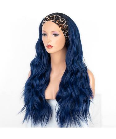 22 Inch Dark Blue Headband Wig for Black Women - Synthetic Glueless Long Wavy Wig with Attached Headbands for Natural Look - Buy Online on GoSupps.com
