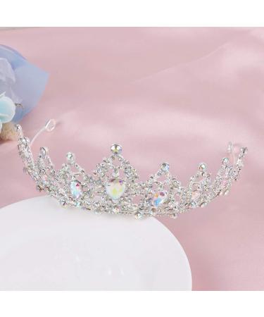 Lurrose Crystal Princess Crown Sparkle AB Rhinestone Bridal Tiara Pageant Hair Accessories for Women (Silver) - Buy Online on GoSupps.com