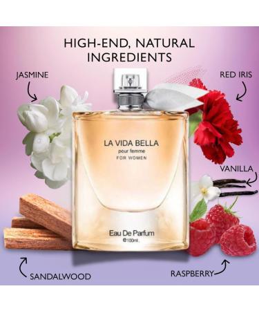 La Vida Bella for Women Eau De Parfum - Floral Amber Fragrance that Combines Top Notes of Raspberry Pink Pepper & Bergamot - Sugary Rush & Citrusy - Spicy & Rich Aromatic Scent 100ml Bottle - Buy Online on GoSupps.com