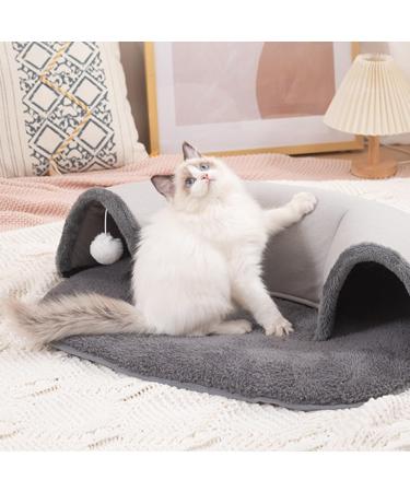 Jodimitty Cat Tunnel Bed Grey Plush Cat Tunnels for Indoor Cats Cat Play Mat with Hanging Ball Toy Pet Tunnel Gift for Cat Bunny (76x53x17cm) M (76x53x17cm) Grey - Buy Online on GoSupps.com
