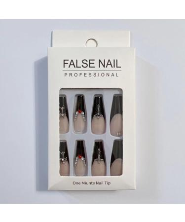 MENILITHS 24Pcs/Set Long False Nails French Black Planet Diamond False Nails Acrylic Fake Nails Full Cover Nails Tips Artificial Finger Manicure for Women and Girls - Buy Online on GoSupps.com