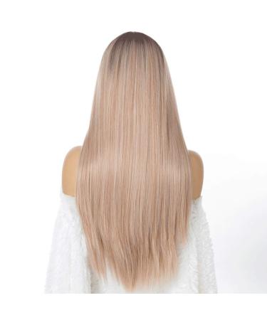 Buy 71cm Ombre Brown & Blonde Wig for Women - Long Smooth Hair Dark Root Middle Part - Perfect for Parties & Costumes | International Shipping Available - Buy Online on GoSupps.com