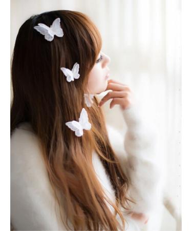 Yueton 12pcs Handmade Embroidery Organza Butterfly Barrettes Bobby Pin Hair Clips - White - Buy Online on GoSupps.com