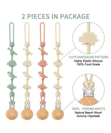 CLdy Silicone Pacifier Chain - 2 Dinosaur Pattern Clips for Boys & Girls | Soft Flexible High Robustness | Perfect Baby Accessory in Green/Naked Pink - Buy Online on GoSupps.com