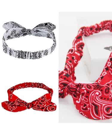 2PCS Red White Paisley Print Bandana Headband Set for Girls and Women - Buy Online on GoSupps.com
