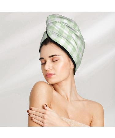 Hair Towel Wrap - Quick Drying Turban with Button | Green Checkboard Hair Drying Towel for Effortless Style - Buy Online on GoSupps.com