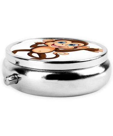 Shop Cute Monkey Printed Mini Round Pill Box | 3 Compartment Travel Pill Organizer | Portable Medicine Case for Home & Office - Buy Online on GoSupps.com