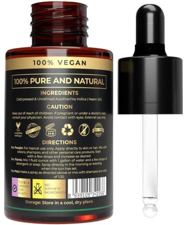 USDA Organic Neem Oil - 100% Pure Cold Pressed Neem Oil for Skin Hair and Plants - Natural Remedy for Healthy Skin & Hair Care - Non-GMO Vegan 1 Fl Oz - Buy Online on GoSupps.com