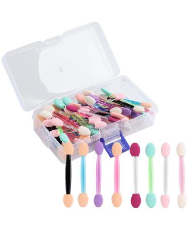50PCS Chrome Nail Powder Applicator Brushes Disposable Eyeshadow Applicator With Acrylic Storage Box Nail Glitter Powder Pigment Pen Brush Nail Art Applicator Tools Colorflu-50pcs-box