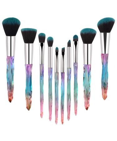 Makeup Brushes Set Crystal Handle - 10pcs Colorful Diamond Cosmetic Kabuki Brushes Foundation Concealer Face Powder Eye Shadows Highlight Brush Kit For Makeup 5-Blue