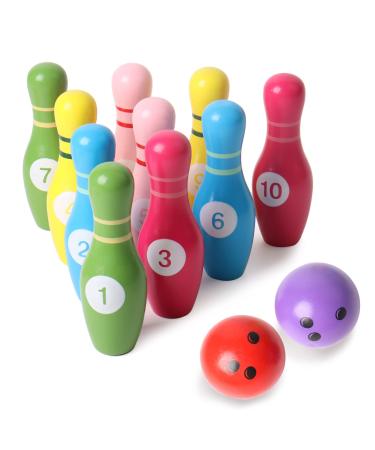 YECEN Wooden Color Digital Bowling Toy, Suitable for Indoor and Outdoor Sports Games for Toddlers, Children and Adults, Gifts for Boys and Girls Over 3 Years Old