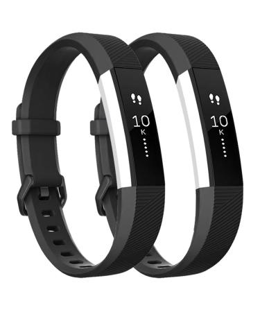 Tobfit 2 Pack Sport Bands Compatible with Fitbit Alta Bands/Alta HR/Ace Soft TPU Replacement Wristbands for Women Men Black/Black Small
