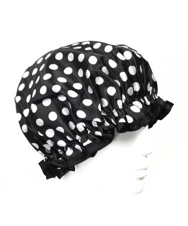 Wrapables Trendy Satin Shower Cap  Black and White Dots