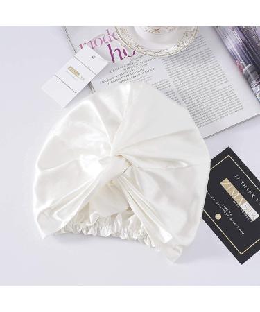 ZIMASILK 22 Momme 100% Mulberry Silk Sleep Cap for Women - Ivory Silk Hair Wrap for Sleeping - Elastic Stay On Head - Classic Pleated Silk Bonnet - One Size - Buy Online on GoSupps.com