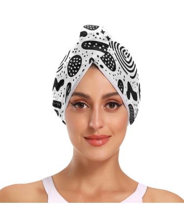 Black Graffiti White Hair Towel 2 Pack Super Absorbent Hair Drying Towel Quick Dry Hair Turbans Head Towel with Button Twisty Wrap for Women Girls