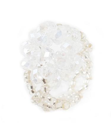 Ruilogod Clear Plastic Faux Crystal Flower Cluster Finger Ring US 5 1/2