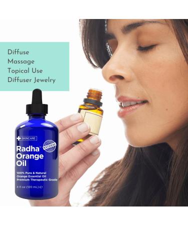 Radha Beauty 100% Pure Orange Essential Oil - 4oz Bottle - Therapeutic Grade for Cleansing, Uplifting, and Focus - Buy Online on GoSupps.com
